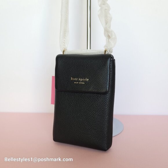 KATE SPADE Bradley North/South Pebbled Leather Phone Crossbody- Black color πβ - Picture 4 of 16